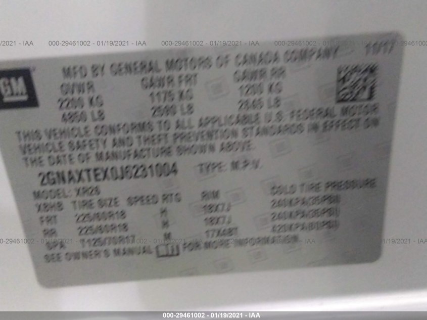 CHEVROLET EQUINOX 2GNAXTEX0J6231004
