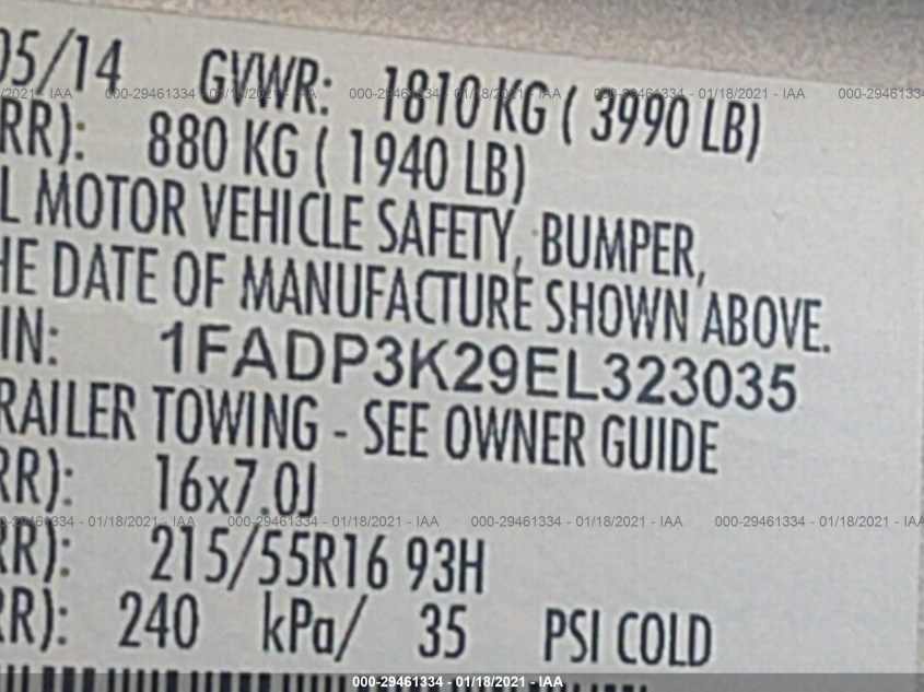 FORD FOCUS 1FADP3K29EL323035