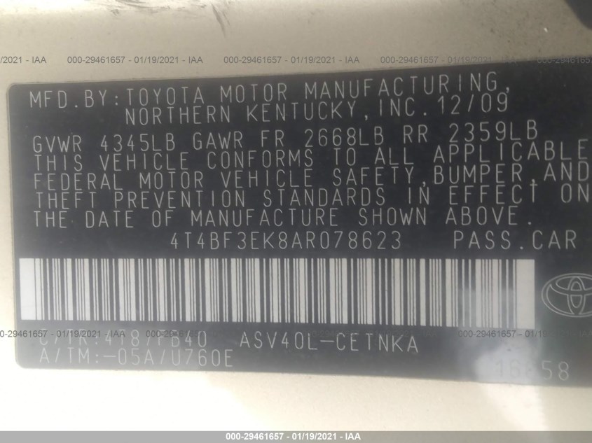 TOYOTA CAMRY 4T4BF3EK8AR078623