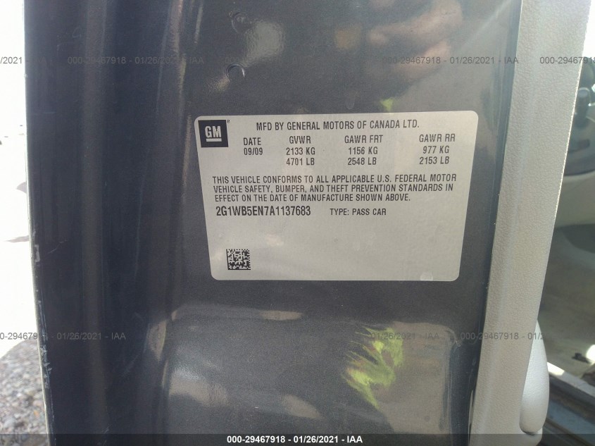CHEVROLET IMPALA 2G1WB5EN7A1137683