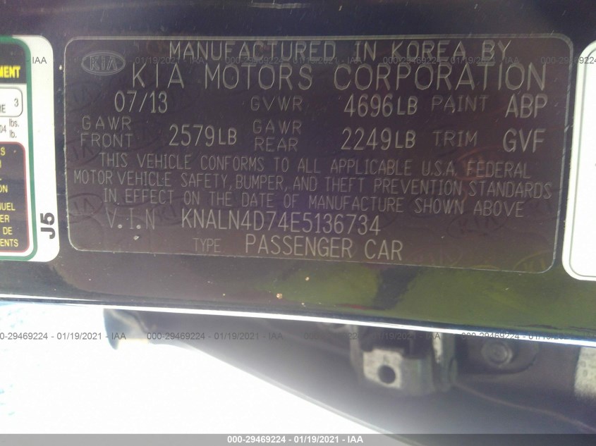 KIA CADENZA KNALN4D74E5136734