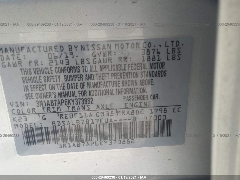 NISSAN SENTRA 3N1AB7AP6KY373882