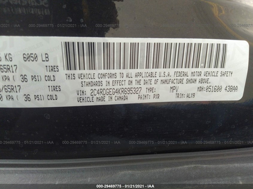 DODGE GRAND CARAVAN 2C4RDGEG4KR695327