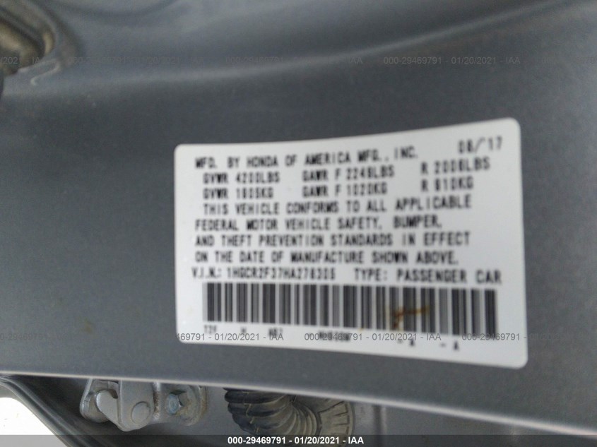 HONDA ACCORD SEDAN 1HGCR2F37HA278305