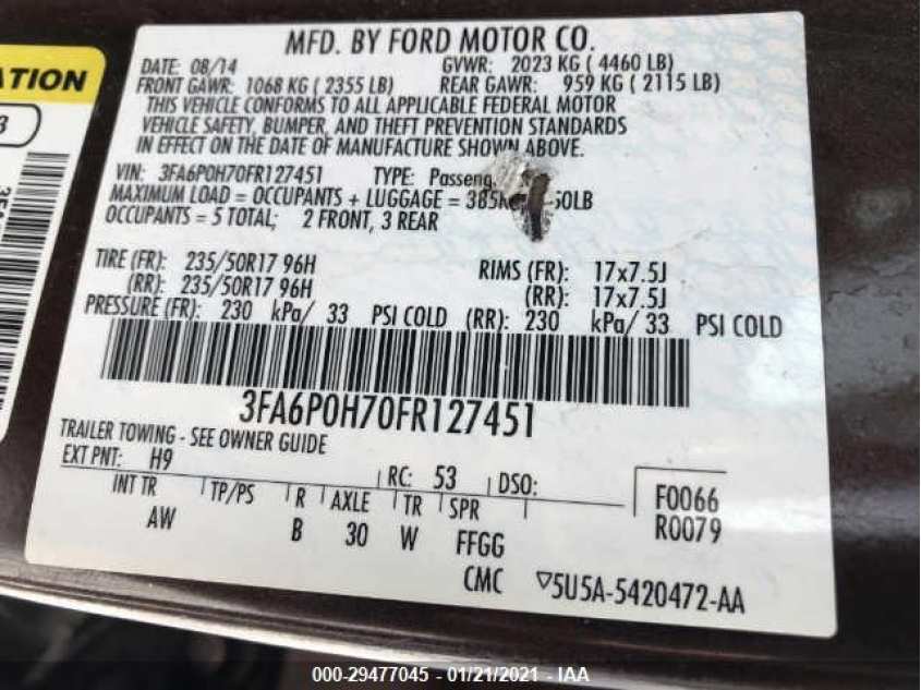 FORD FUSION 3FA6P0H70FR127451