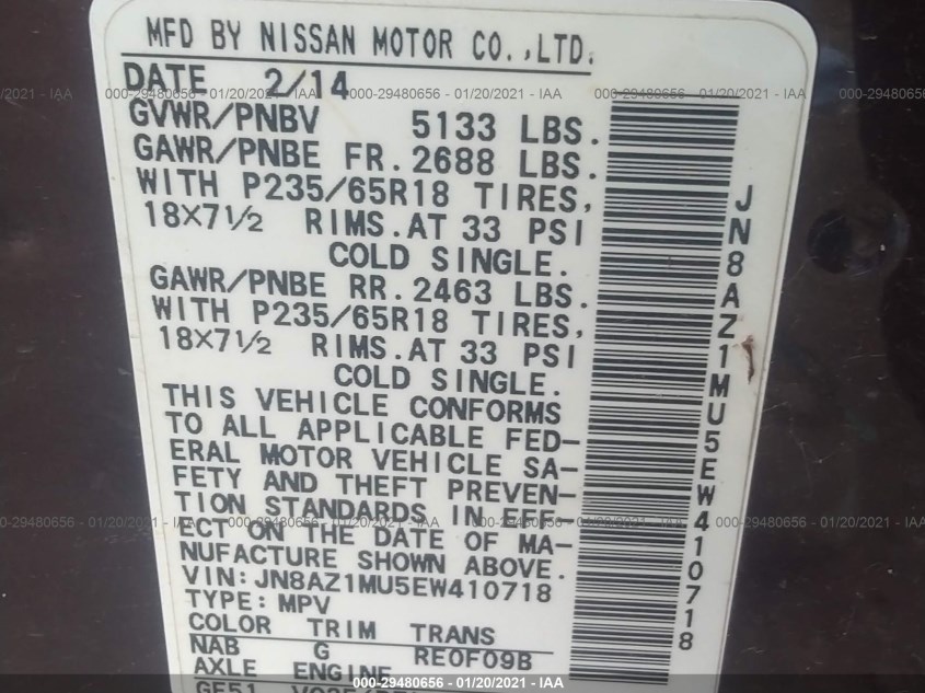 NISSAN MURANO JN8AZ1MU5EW410718