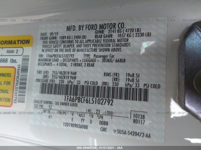 FORD MUSTANG 1FA6P8CF6L5102792