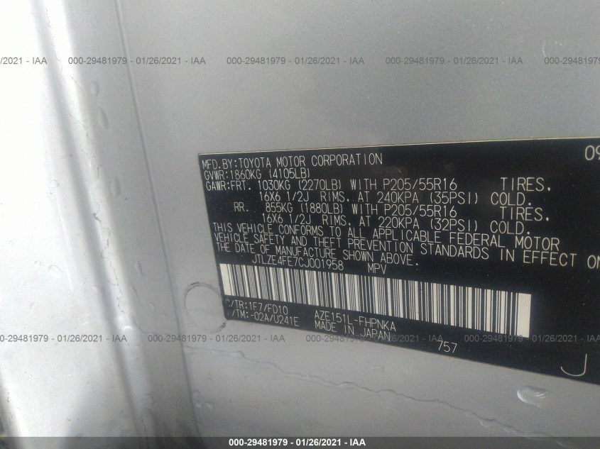 SCION XB JTLZE4FE7CJ001958