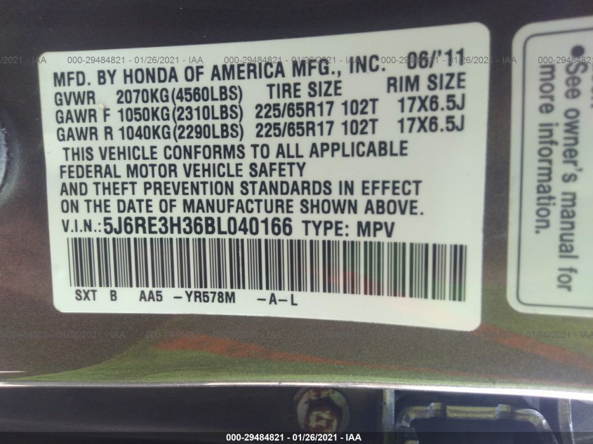 HONDA CR-V 5J6RE3H36BL040166