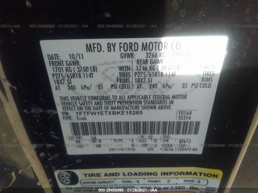 FORD F-150 1FTFW1ETXBKE15285