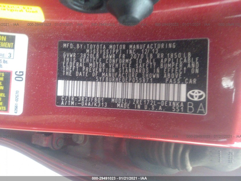 TOYOTA COROLLA 5YFBURHE0EP055871