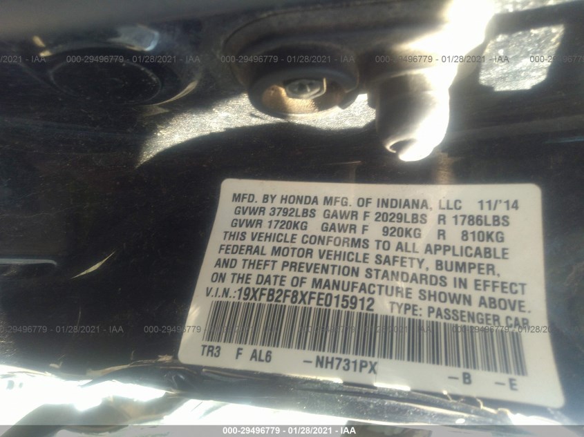 HONDA CIVIC SEDAN 19XFB2F8XFE015912