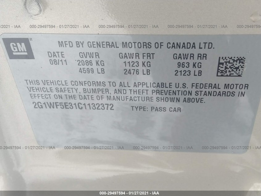 CHEVROLET IMPALA 2G1WF5E31C1132372