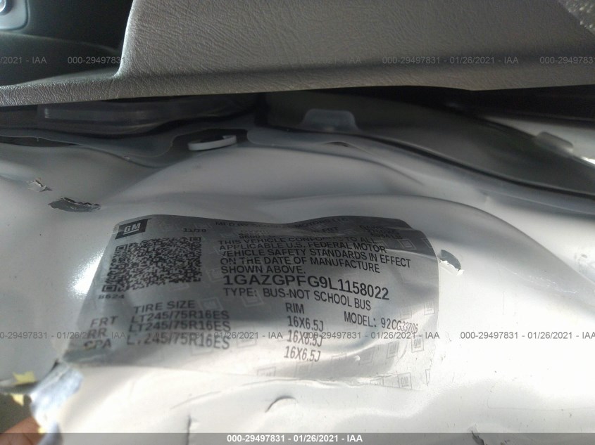 CHEVROLET EXPRESS PASSENGER 1GAZGPFG9L1158022