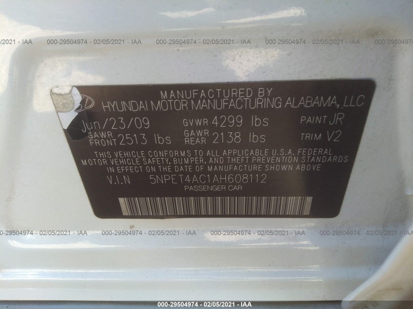 HYUNDAI SONATA 5NPET4AC1AH608112