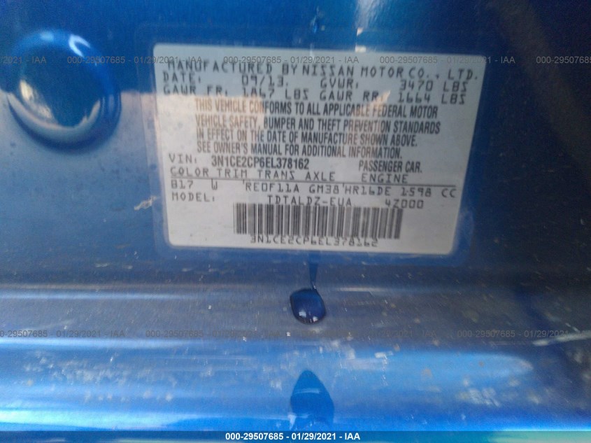 NISSAN VERSA NOTE 3N1CE2CP6EL378162