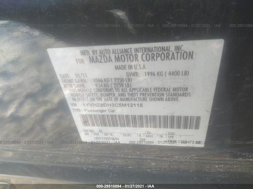 MAZDA MAZDA6 1YVHZ8DH3C5M12115