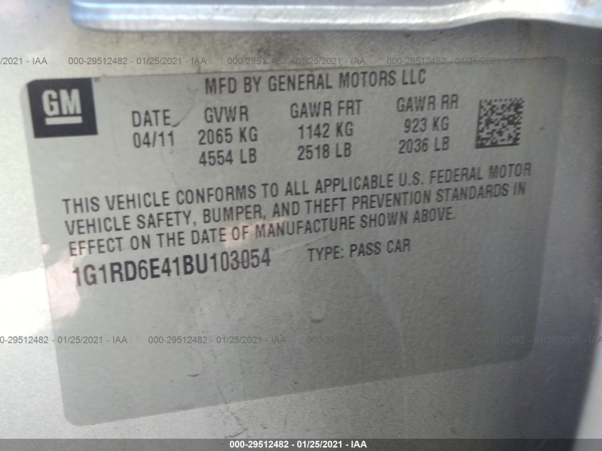 CHEVROLET VOLT 1G1RD6E41BU103054
