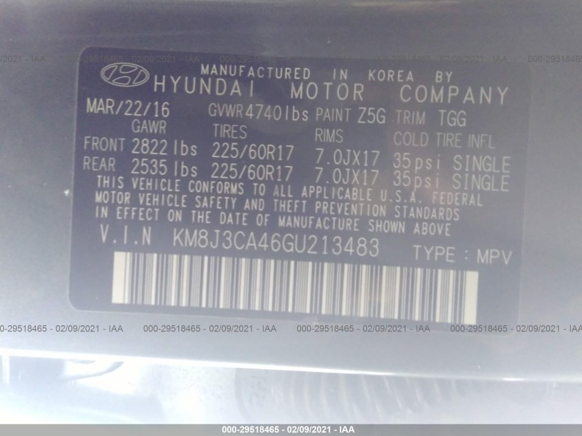 HYUNDAI TUCSON KM8J3CA46GU213483