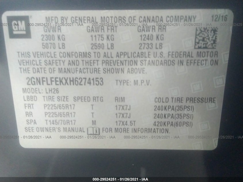 CHEVROLET EQUINOX 2GNFLFEKXH6274153