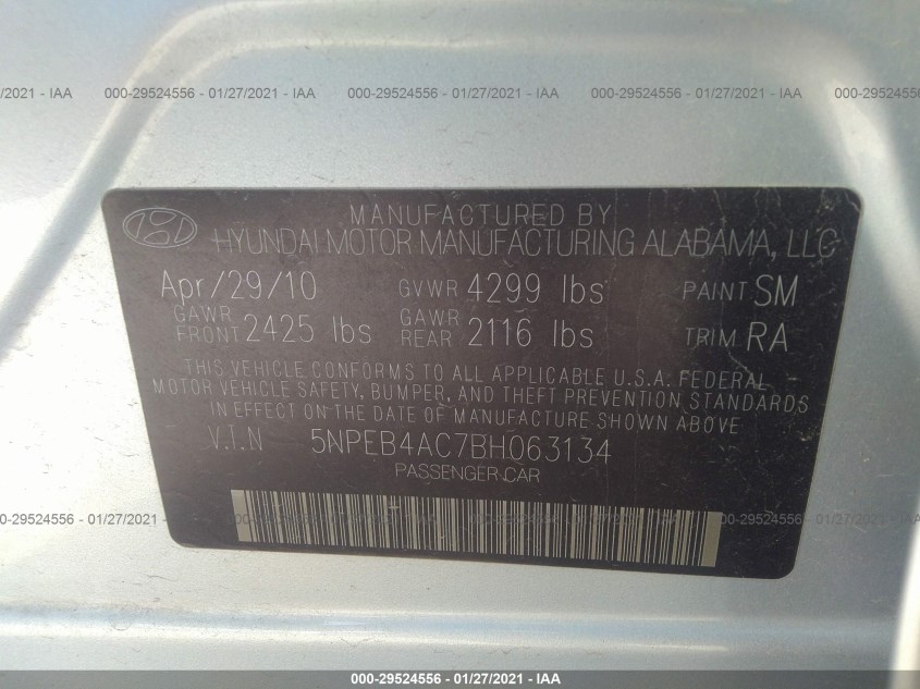 HYUNDAI SONATA 5NPEB4AC7BH063134