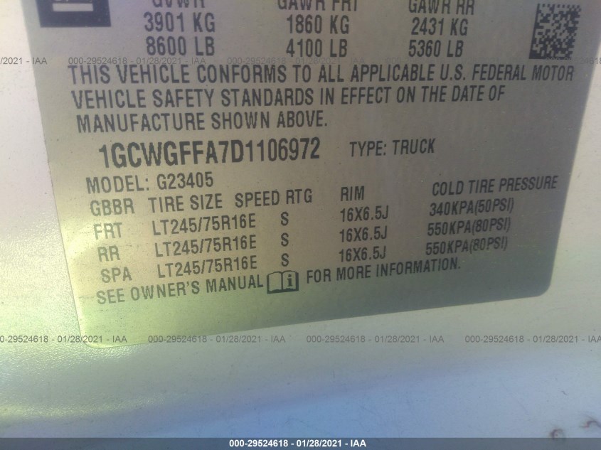 CHEVROLET EXPRESS CARGO VAN 1GCWGFFA7D1106972