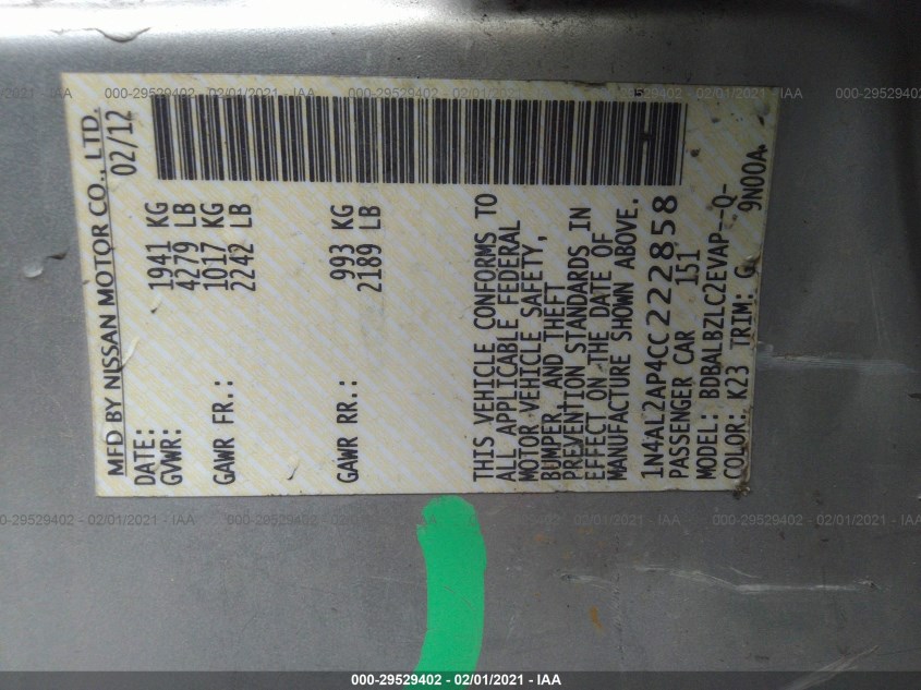 NISSAN ALTIMA 1N4AL2AP4CC222858