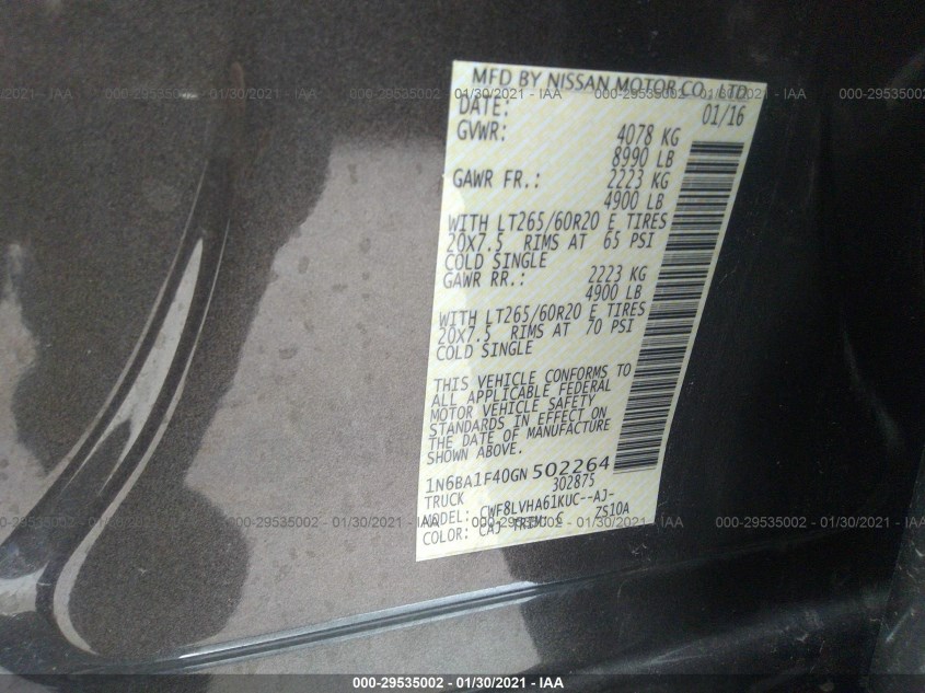 NISSAN TITAN XD 1N6BA1F40GN502264