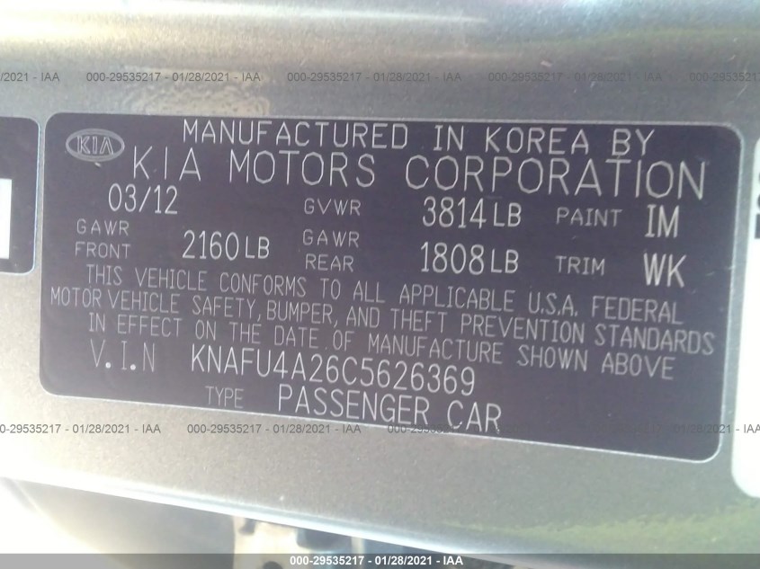 KIA FORTE KNAFU4A26C5626369