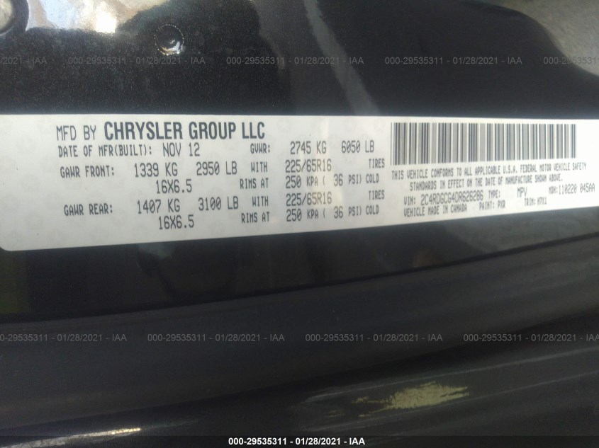 DODGE GRAND CARAVAN 2C4RDGCG4DR626286