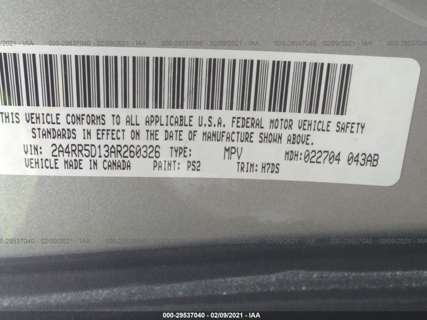 CHRYSLER TOWN & COUNTRY 2A4RR5D13AR260326