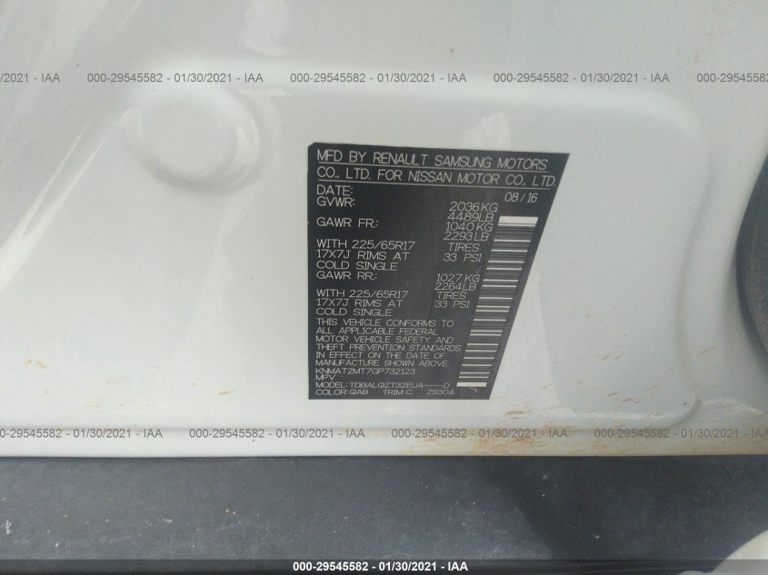 NISSAN ROGUE KNMAT2MT7GP732123
