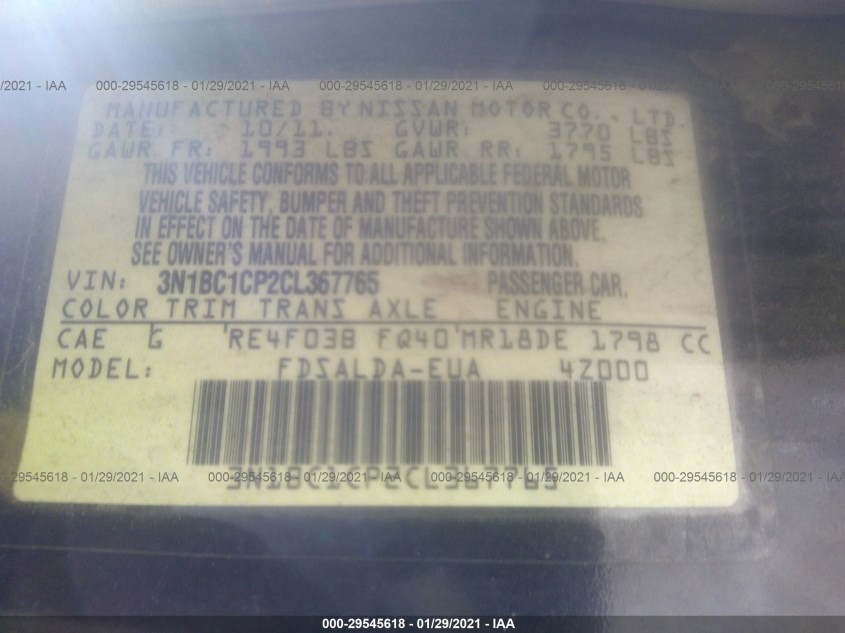 NISSAN VERSA 3N1BC1CP2CL367765