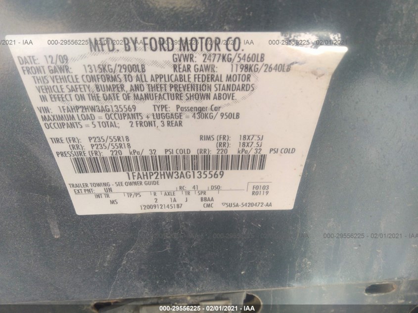 FORD TAURUS 1FAHP2HW3AG135569