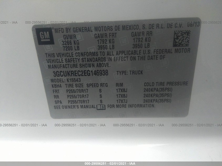 CHEVROLET SILVERADO 1500 3GCUKREC2EG146938
