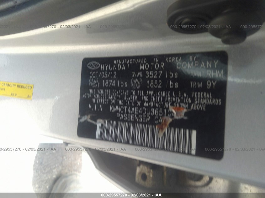 HYUNDAI ACCENT KMHCT4AE4DU365104