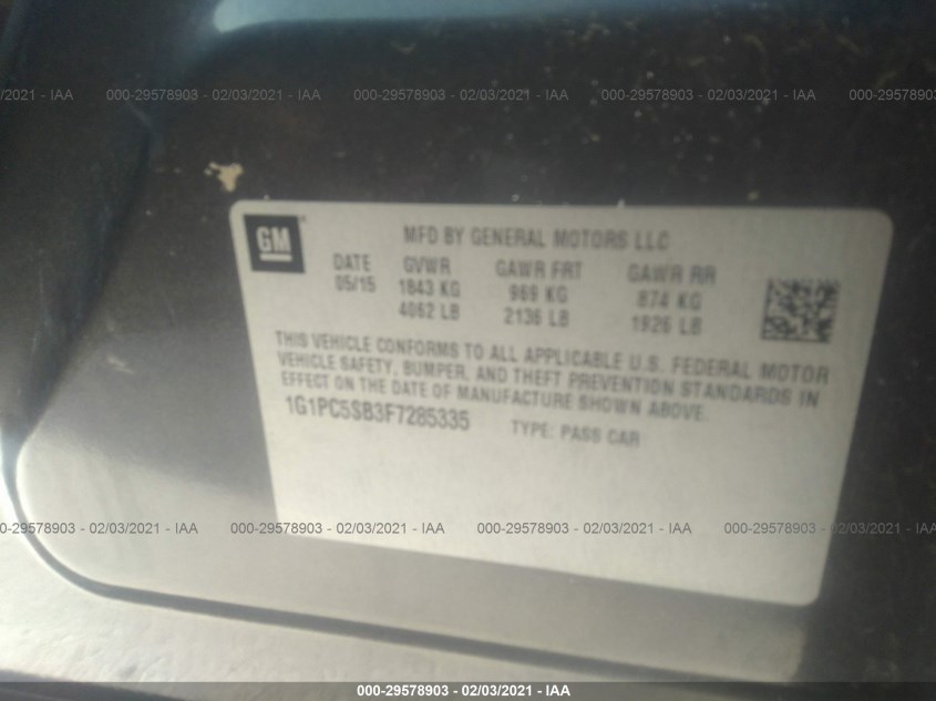 CHEVROLET CRUZE 1G1PC5SB3F7285335