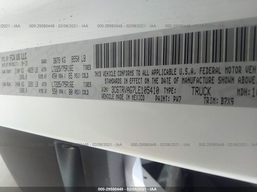 RAM PROMASTER CARGO VAN 3C6TRVAG7LE105410