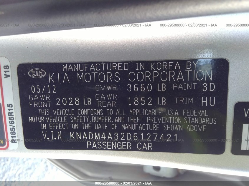 KIA RIO KNADM4A32D6127421