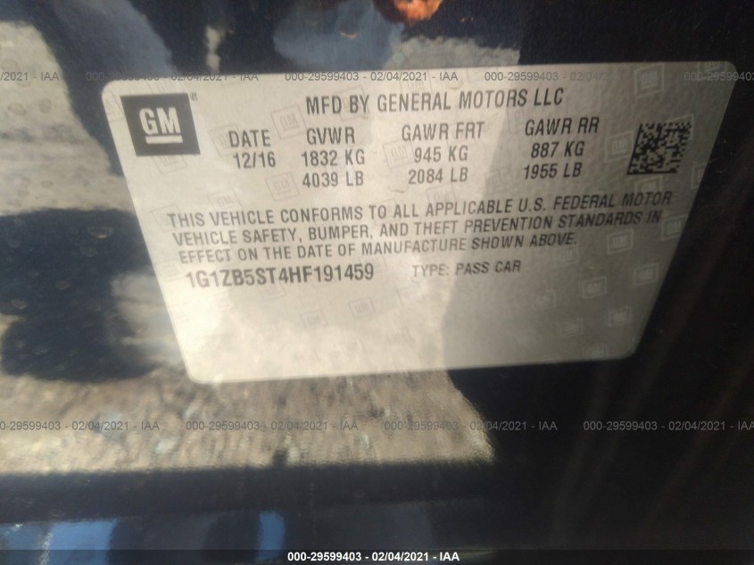 CHEVROLET MALIBU 1G1ZB5ST4HF191459