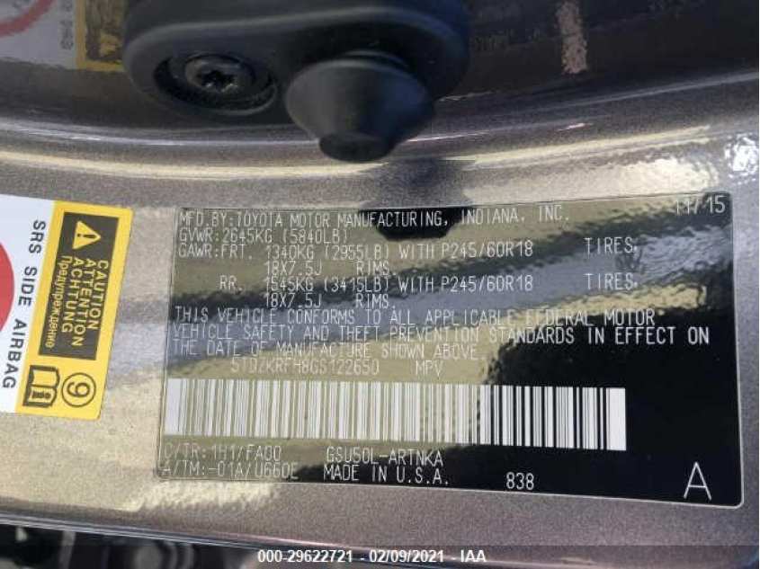 TOYOTA HIGHLANDER 5TDZKRFH8GS122650