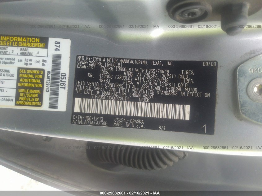 TOYOTA TUNDRA 2WD TRUCK 5TFRU5F1XAX022041